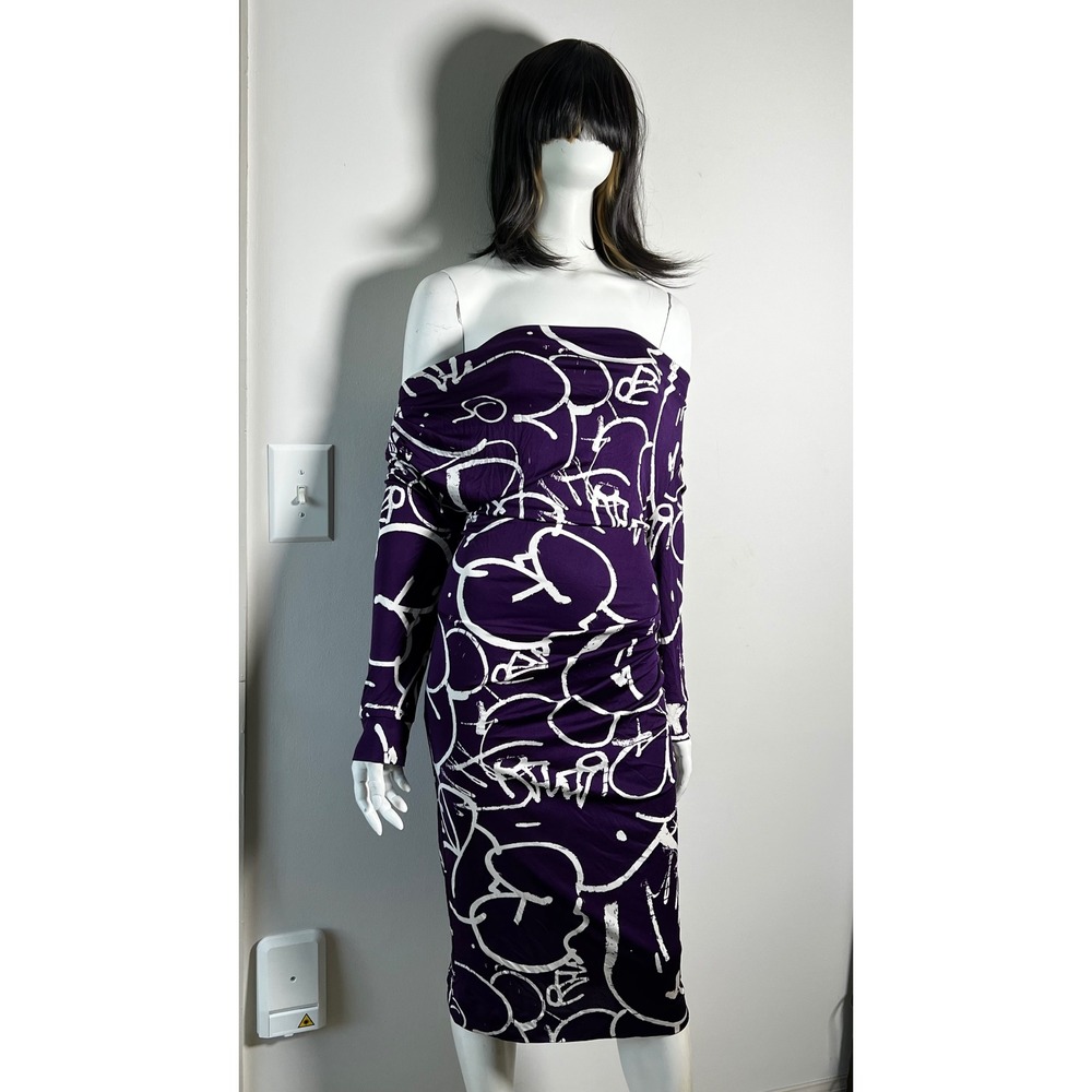 Tory Burch 100% Silk Purple Abstract Graphic Maximalist Midi Dress L
